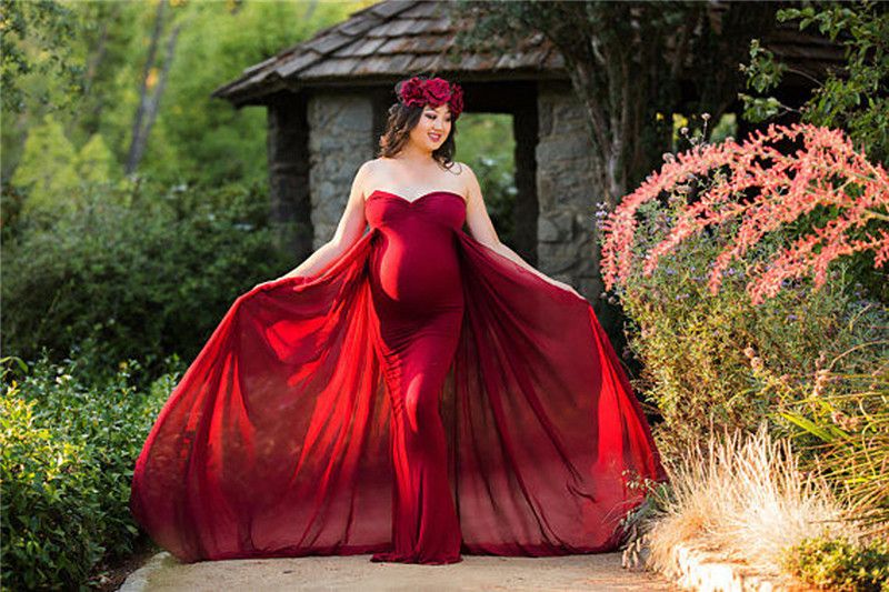 red and white maternity dress