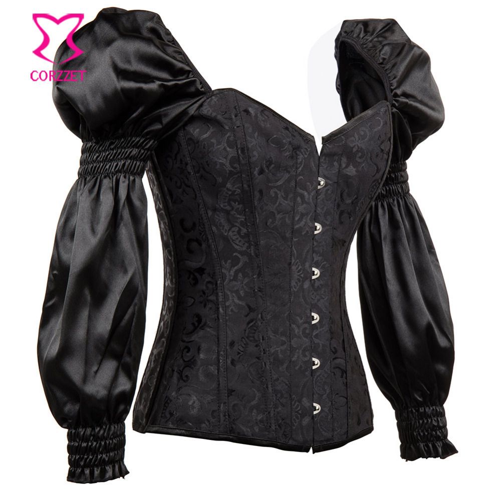 Victorian Retro Corsets And Bustiers With Puff Long Sleeve Black Gothic