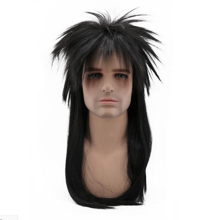 New 80s Retro Long Straight Punk Fluffy Hair Black Cosplay