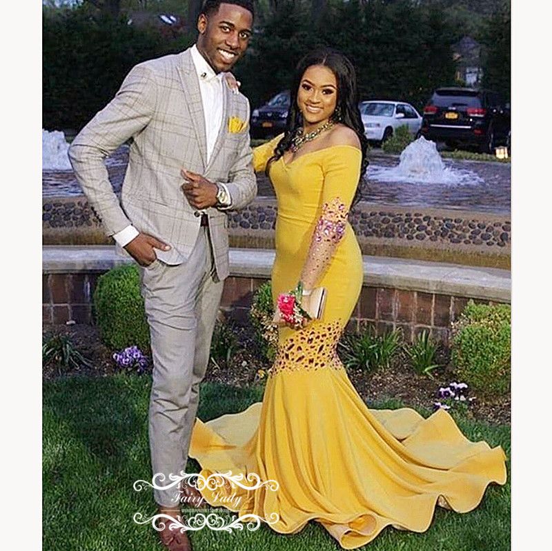 yellow velvet prom dress