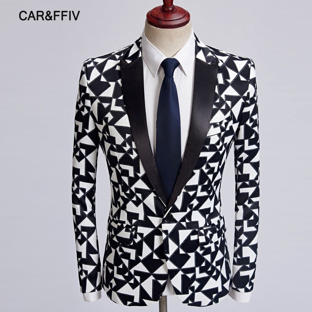 romantic poultry Larry Belmont Car&Ffi New Men Fashion Black White Triangle Pattern Blazer Slim Fit Designs  Costume Homme Stage Clothes For Singers Suit Jacket From Mujing, $53.64 |  DHgate.Com