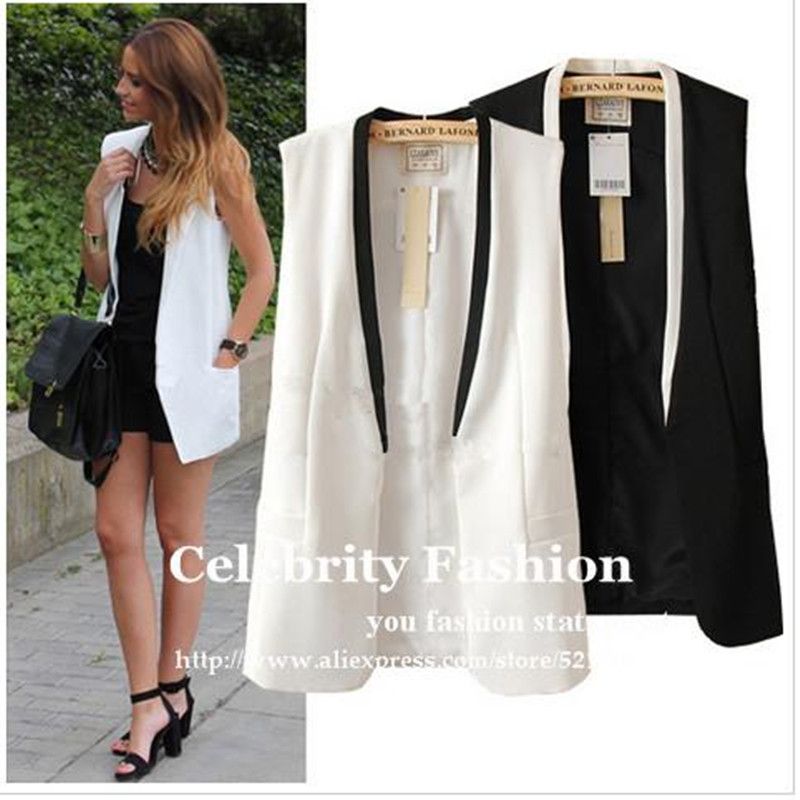 women's sleeveless tuxedo jacket