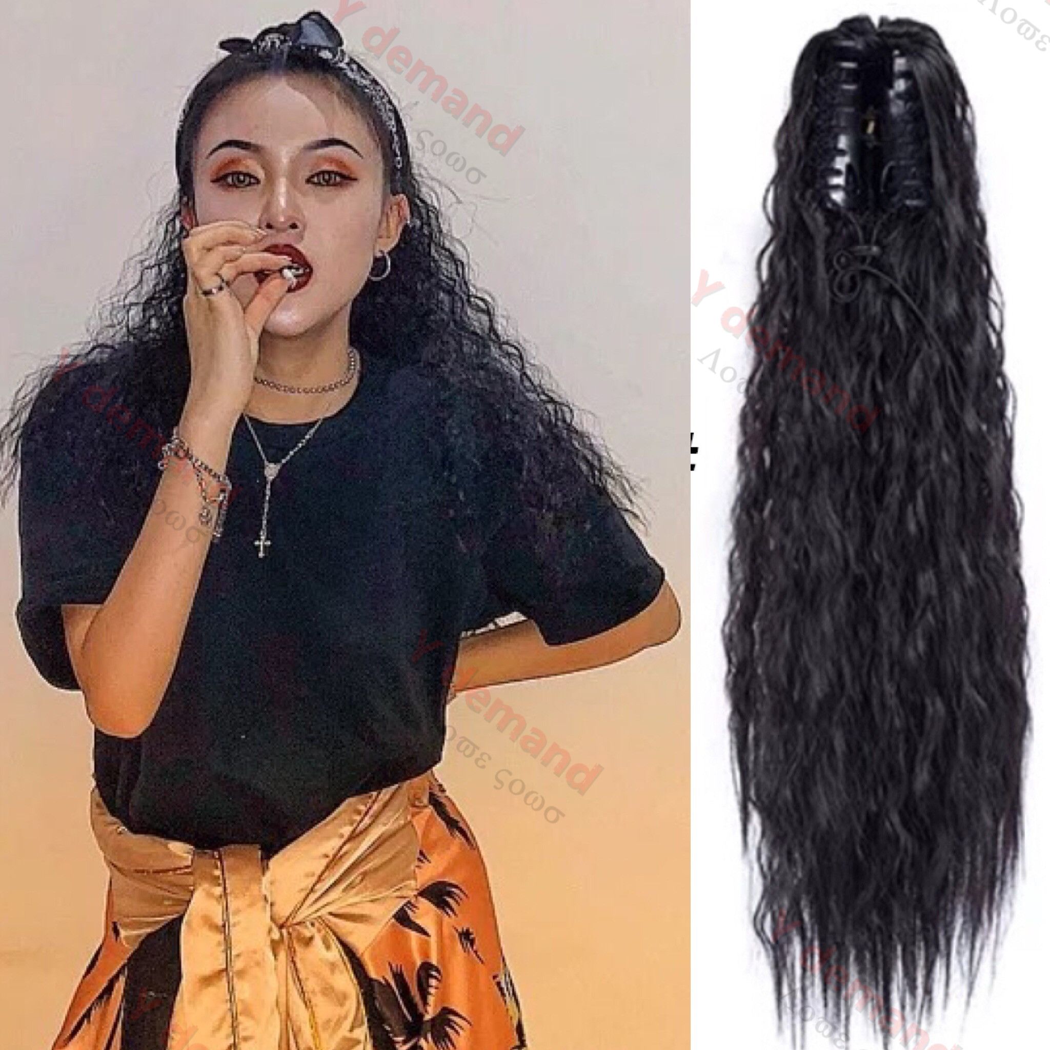 Y Demand Long Wavy Curly Hair Ponytail For Black Women Synthetic