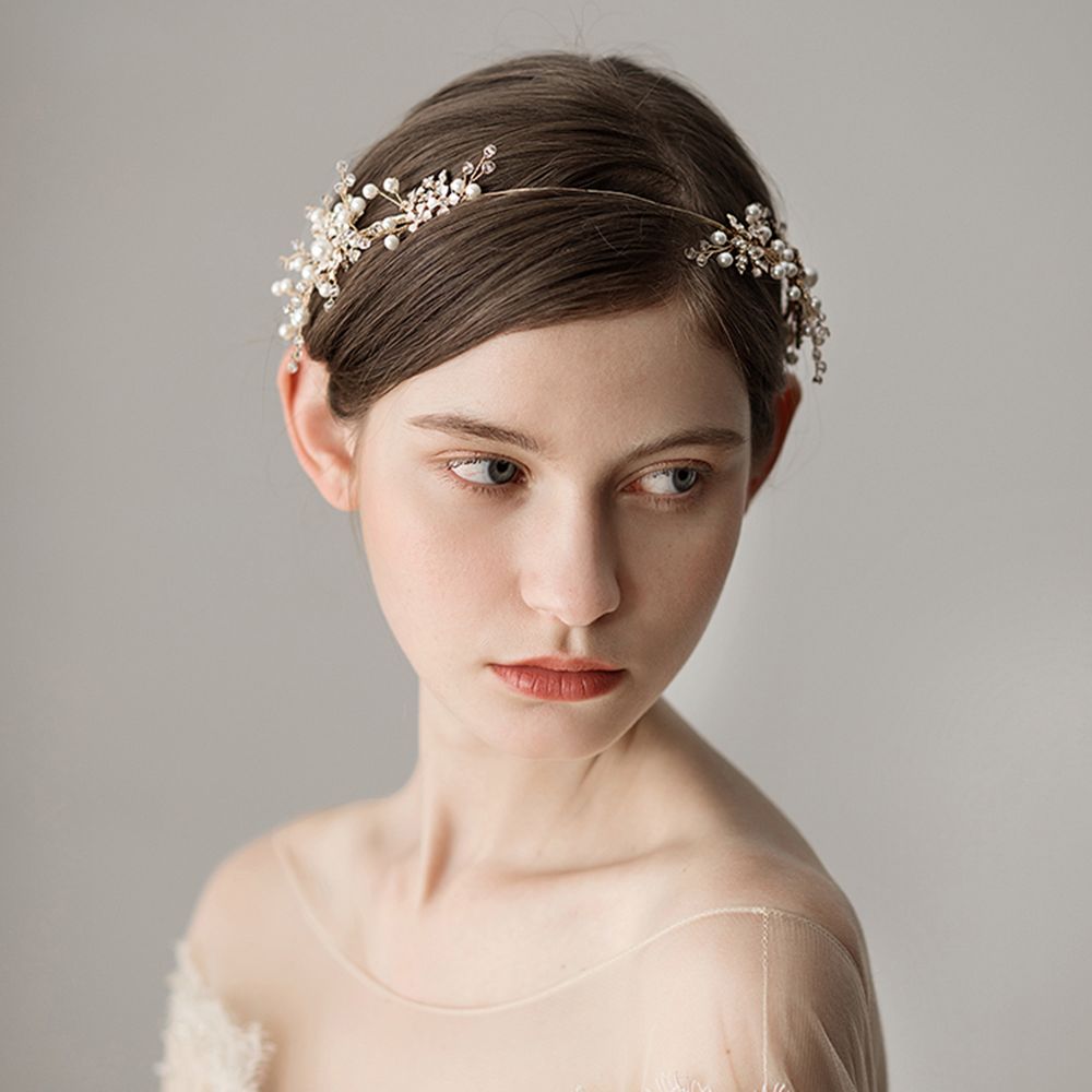 Luxury Gold Rhinestone Flower Headpiece Wedding Hair Accessories