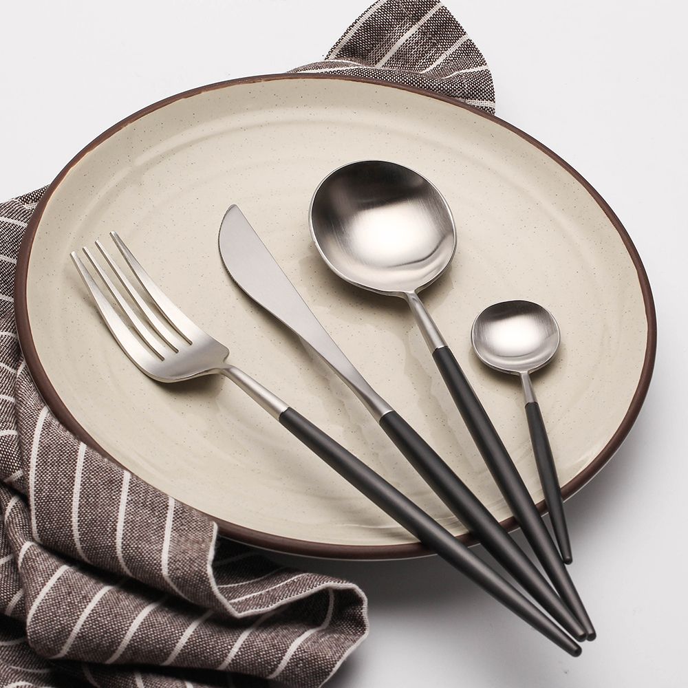 Lekoch Flatware Set Silver With Black Stainless Steel Cutlery Kit Wedding Restaurant Tableware Pretty Dinnerware Sets Purple Dinnerware Sets From Lekoch 16 89 Dhgate Com