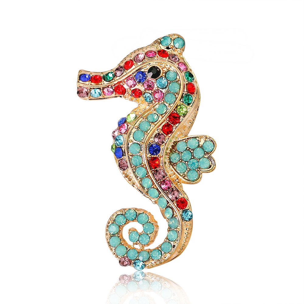 Sea Horse Pin Vintage Rhinestone Enamel Brooch Ocean Pin