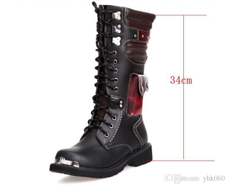 Botas militares de cuero para hombres de combate Botas altas de cuero de la  rodilla de hombre de Punk Rock Botas de cuero para hombre del ejército de  cuero Botas de roca punk