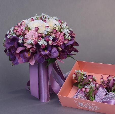 Acheter Livraison Gratuite Romantique Artificielle Rose Bouquets De Mariage Pour La Main De Mariée Tenant Des Fleurs Faveurs De Mariage Rose Bouquet