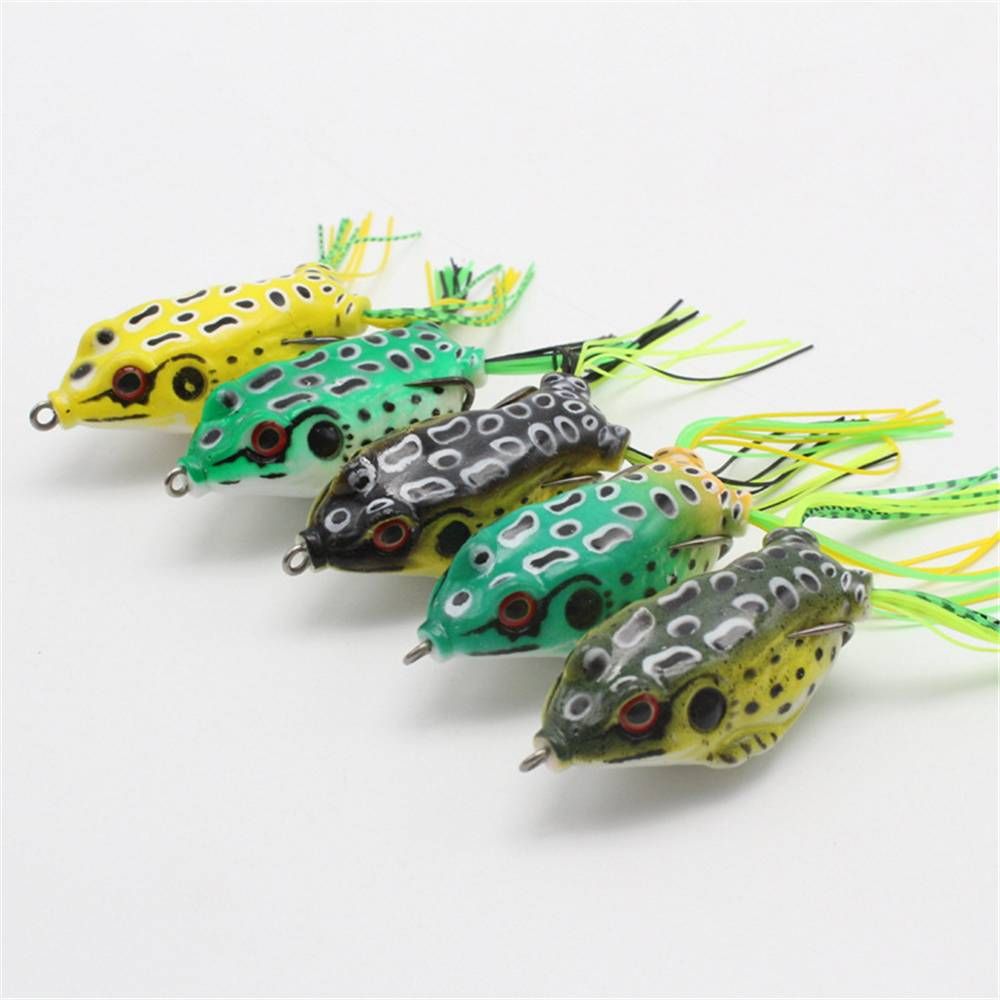 5PCS Large Frog Topwater Soft Fishing Lure Crankbait Hooks Bass Bait Tackle