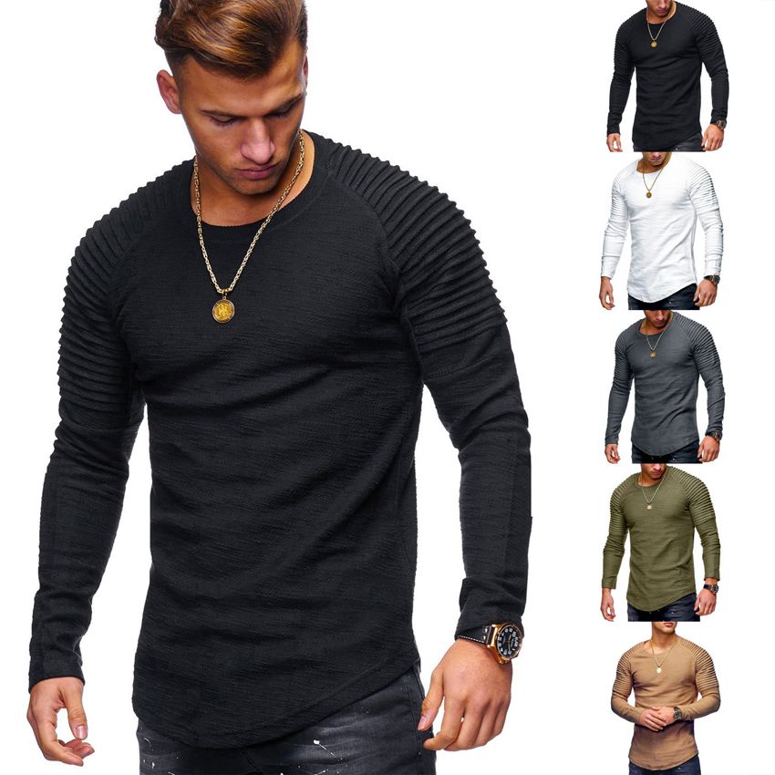 Frieed Men T-Shirts Slim Long Sleeve Solid Color Round Neck Casual T-Shirts Tee