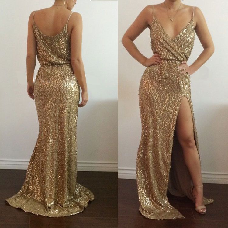 2020 2018 New Fashion Gold Sequin Dress 