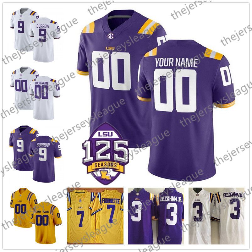 2021 Custom LSU Tigers Any Name Any Number BURREAUX White Purple Yellow Stitched #3 Beckham #9 