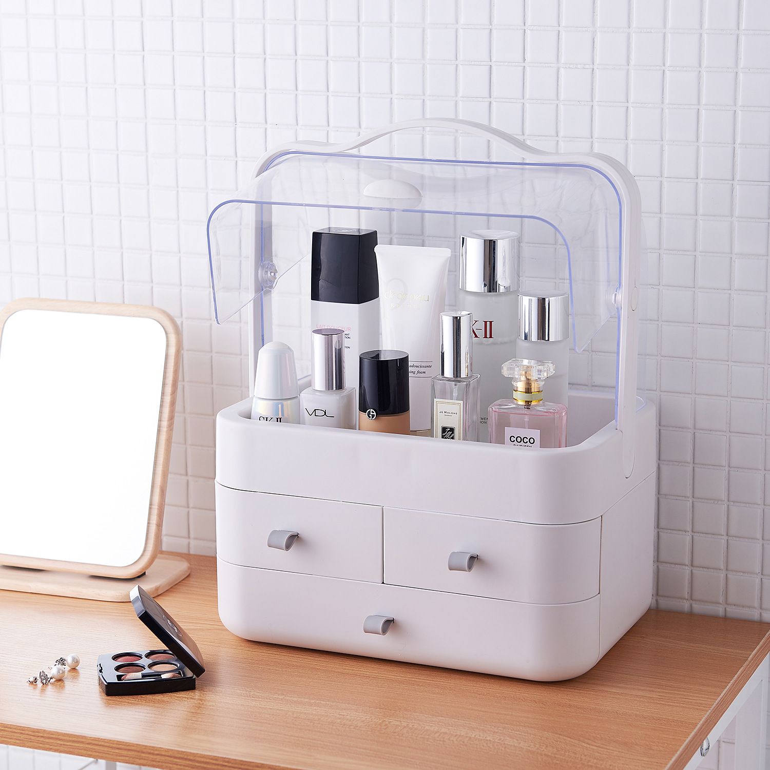 2020 Portable Makeup Storage Box With Holder Superior Dust Proof