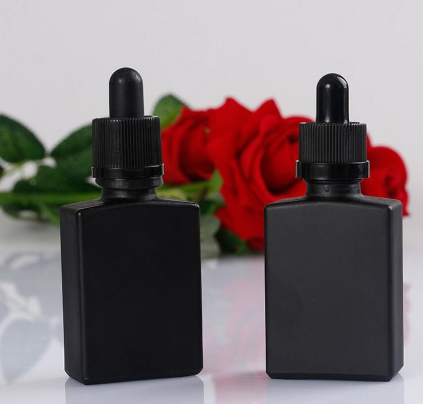 Download 30ml Black Rectangular Frosted Glass Dropper Bottles, Rectangle Square Dropper Bottles With ...
