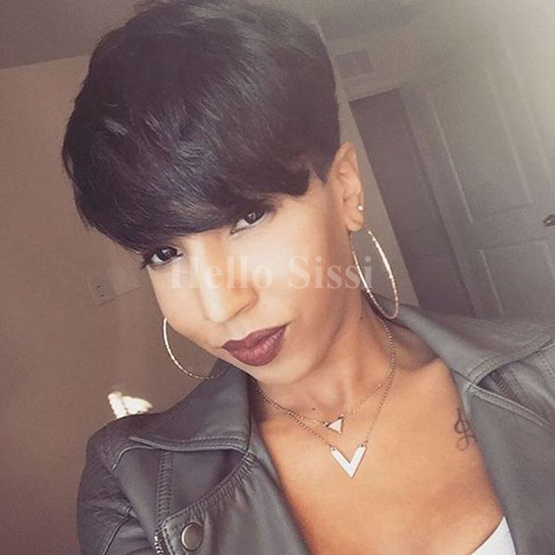 Human Bob Hair Wigs With Bangs Peruvian Hair Wigs Pixie Haircuts
