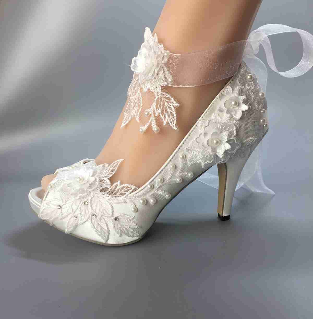 Wedding Shoes Waterproof White Ivory Bride Wedding Dresses Peep
