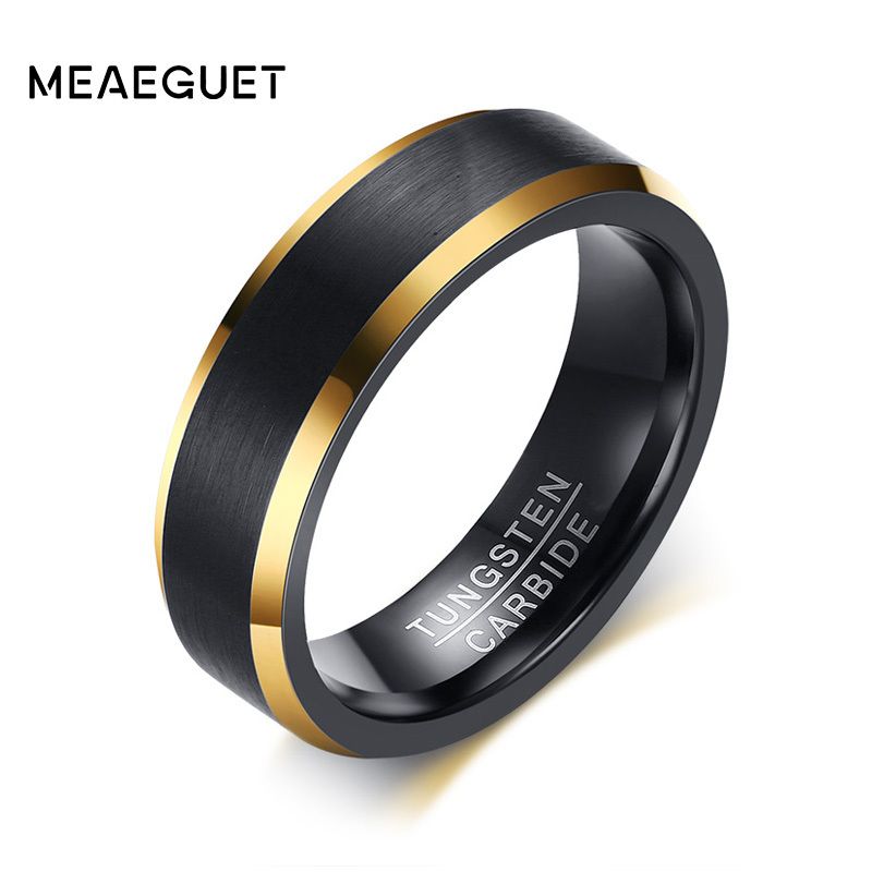 Meaeguet Color Oro Negro Anillo de Tungsteno Hombres Anillos Compromiso de Carburo Joyería Mate Anillos