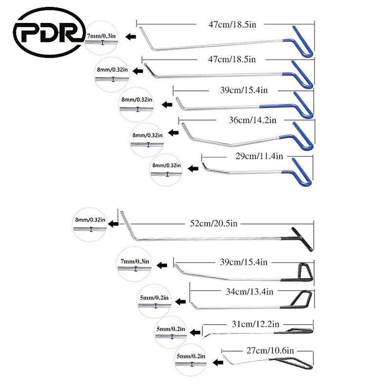 Details about   PDR Hooks Crowbar Tool Push Rods PDR Spring Steel Tools Car Dent Repair Tools