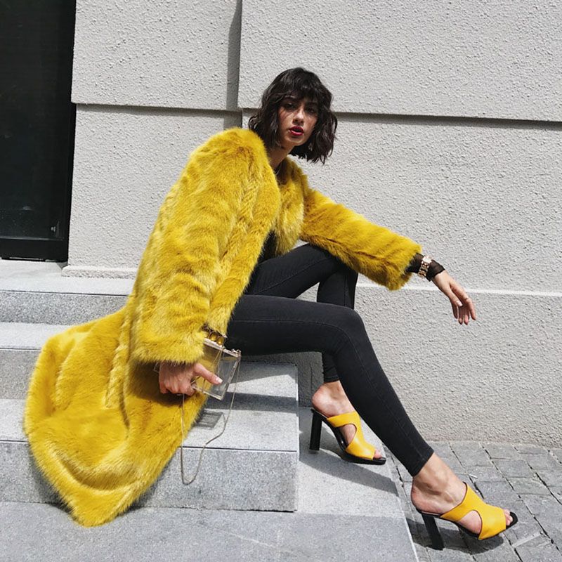yellow faux fur jacket