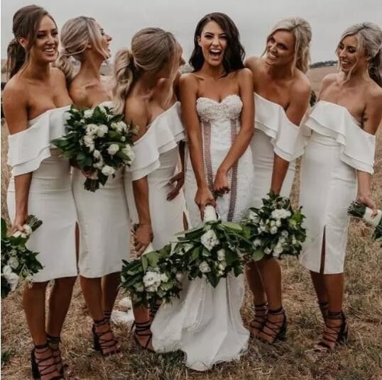 white boho bridesmaid dresses