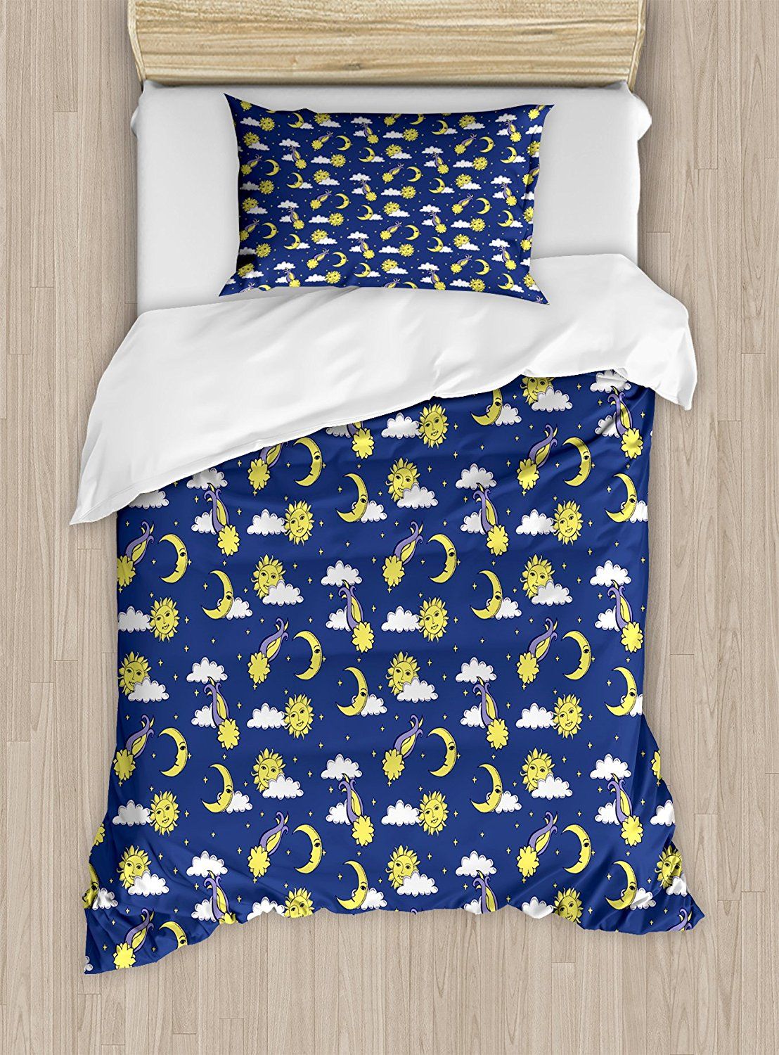 Sun And Moon Duvet Cover Set Comets Clouds And Star Motifs In The