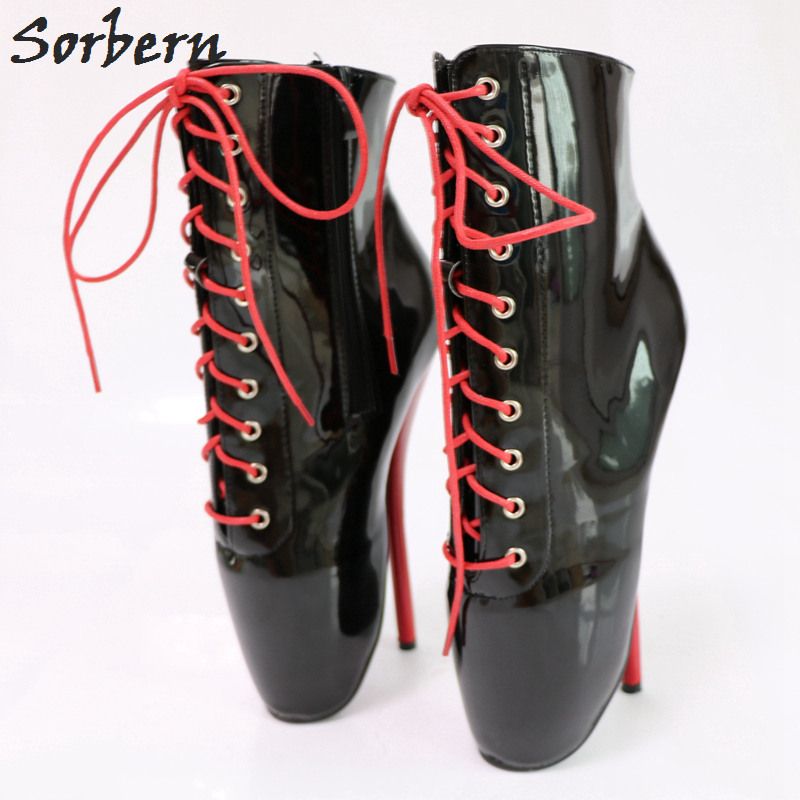 black shiny lace up boots