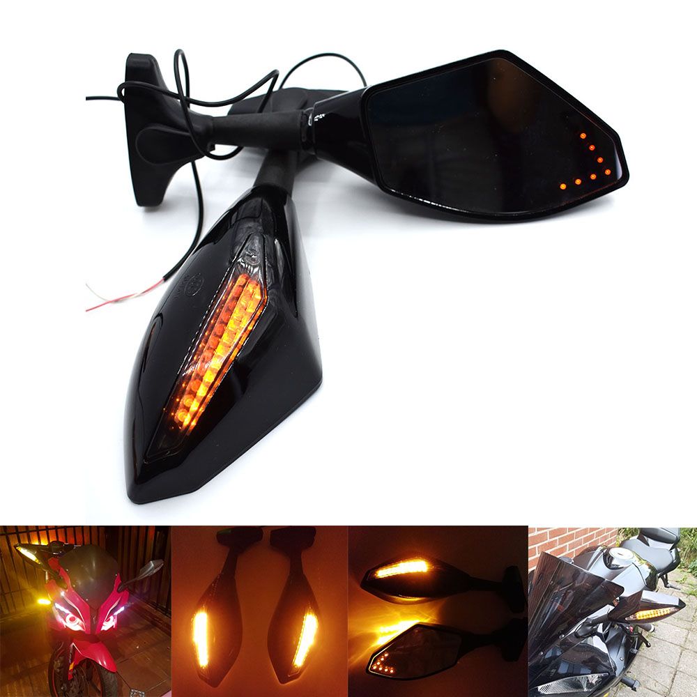 For Carbon Fiber LED Rear View Built In Turn Signal Mirrors For Honda Suzuki Kawasaki Motorcycle