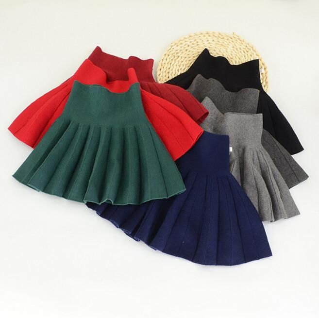 Plisado de punto faldas para las niñas de alta cintura de lana ropa muchachas