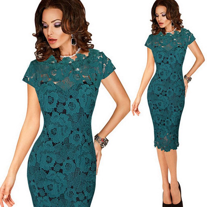 womens green lace dress