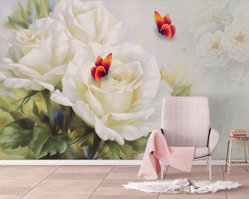 Custom 3d Wallpaper Murals White Rose Butterfly Mural Wallpaper Custom 3d Wallpaper Murals White Rose Butterfly Mural Wallpaper