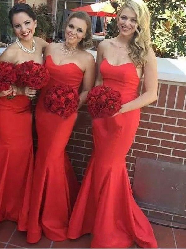 Spring 2019 Elegant Red Bridesmaids Dresses In China Sweetheart