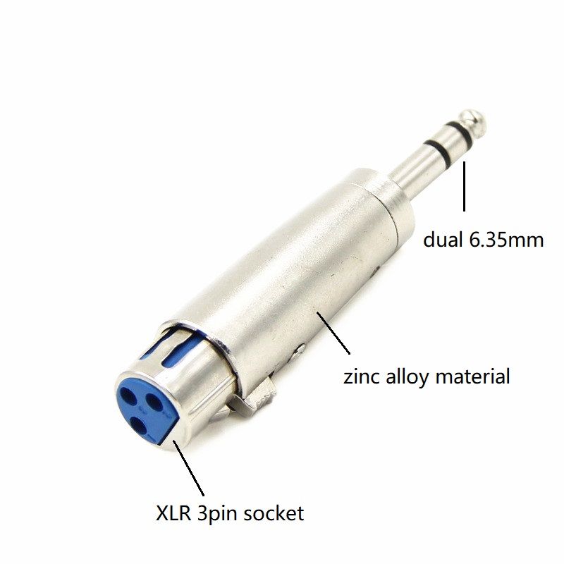 XLR 3pin 여성 마이크 오디오 커넥터 어댑터에 20pcs / lot 실버 색상 스테레오 6.35mm 남성 플러그