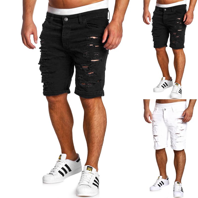mens black ripped denim shorts