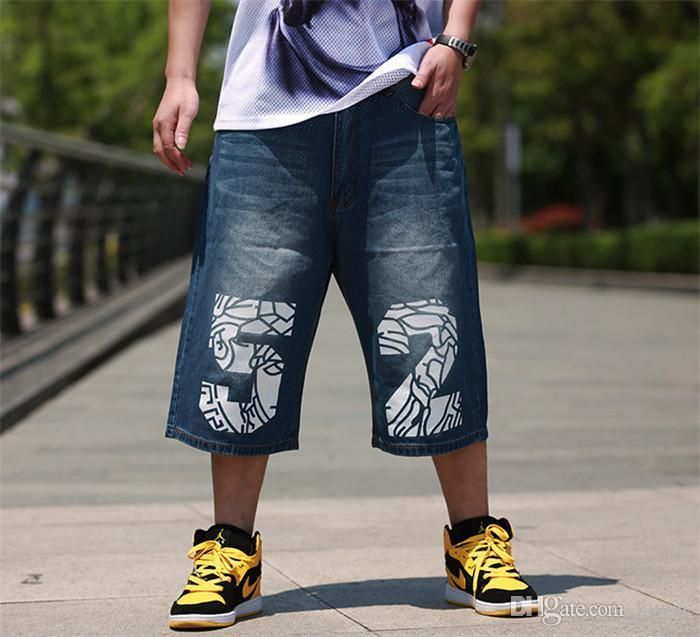 por mayor-Estilo de verano para hombre Hip Hop pantalones bombachos Denim Printed Jeans Shorts