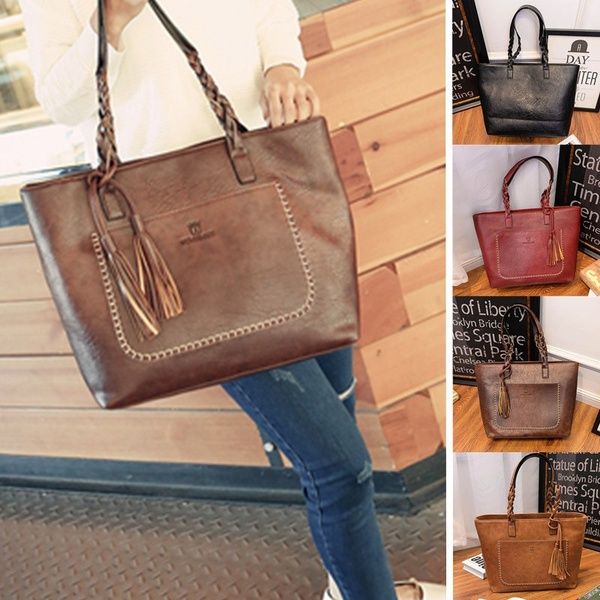 Crossbody Tote with Tassel for Shopping Office Lady Women Handbags Large Capacity Shoulder Satchel PU Leather