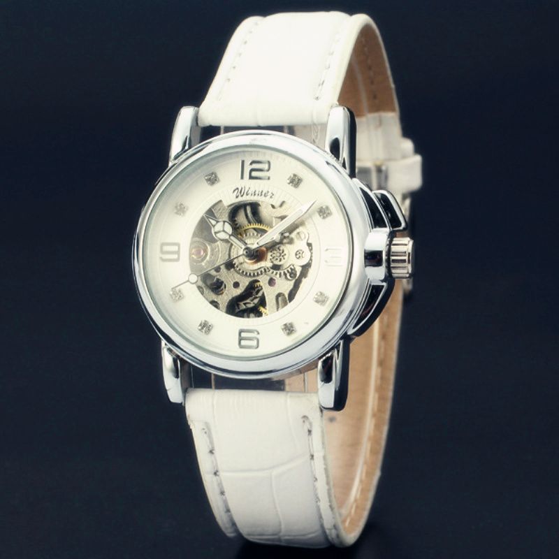 Womens Automatic Mechanical Casual Watch Winner Brand Watches White Black Dial Hollow Ladies Leather Strap Sports Ms Mechanical Wristwatch Discount Watches Discounted Watches From Vipswei 17 26 Dhgate Com