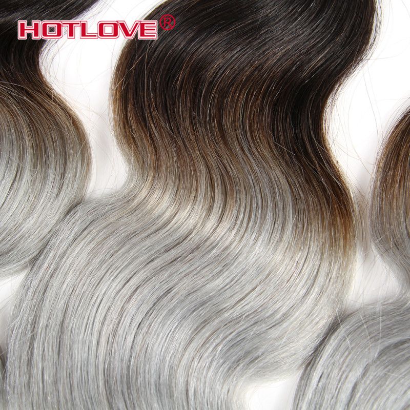 Two Tone Grey Ombre Hair Brazilian Body Wave 3 4 Bundles Good Quality Color Ombre 1b Grey Body Wavy 12 24 Inch Best Human Hair Weaves Best Wet And