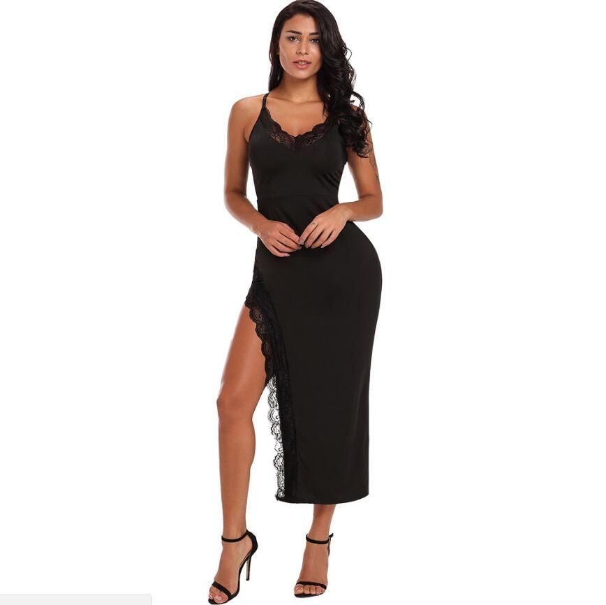 Fashion Womens Clothes Mini Dress Lace Splicing Camisole V Collar