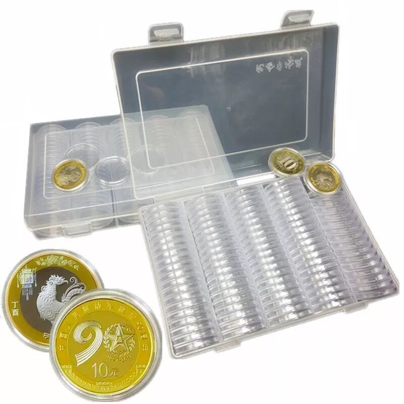 Coin Storage Box Clear 27/30mm Round Boxed Holder Plastic Storage Capsules Display Cases
