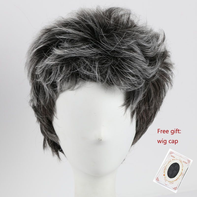 Short Men Synthetic Hair Wigs Natural Style Mix Color Wavy Wigs