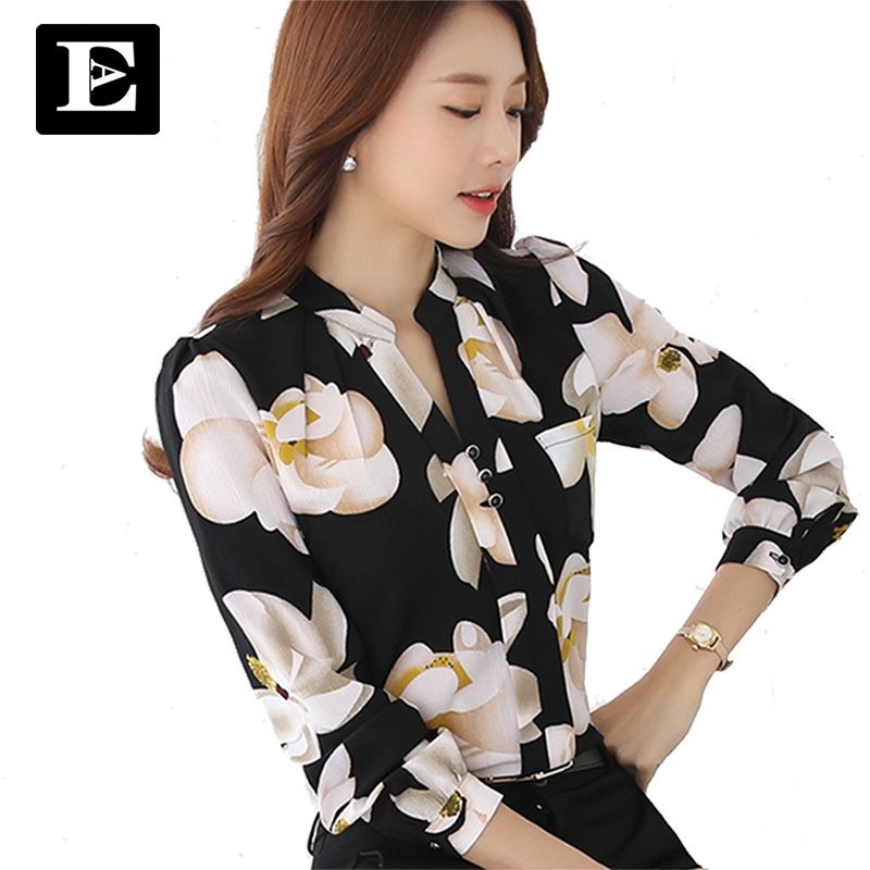 EveingAsky Mujer Flores grandes Blusa Blusas con cuello en V Camisa de oficina