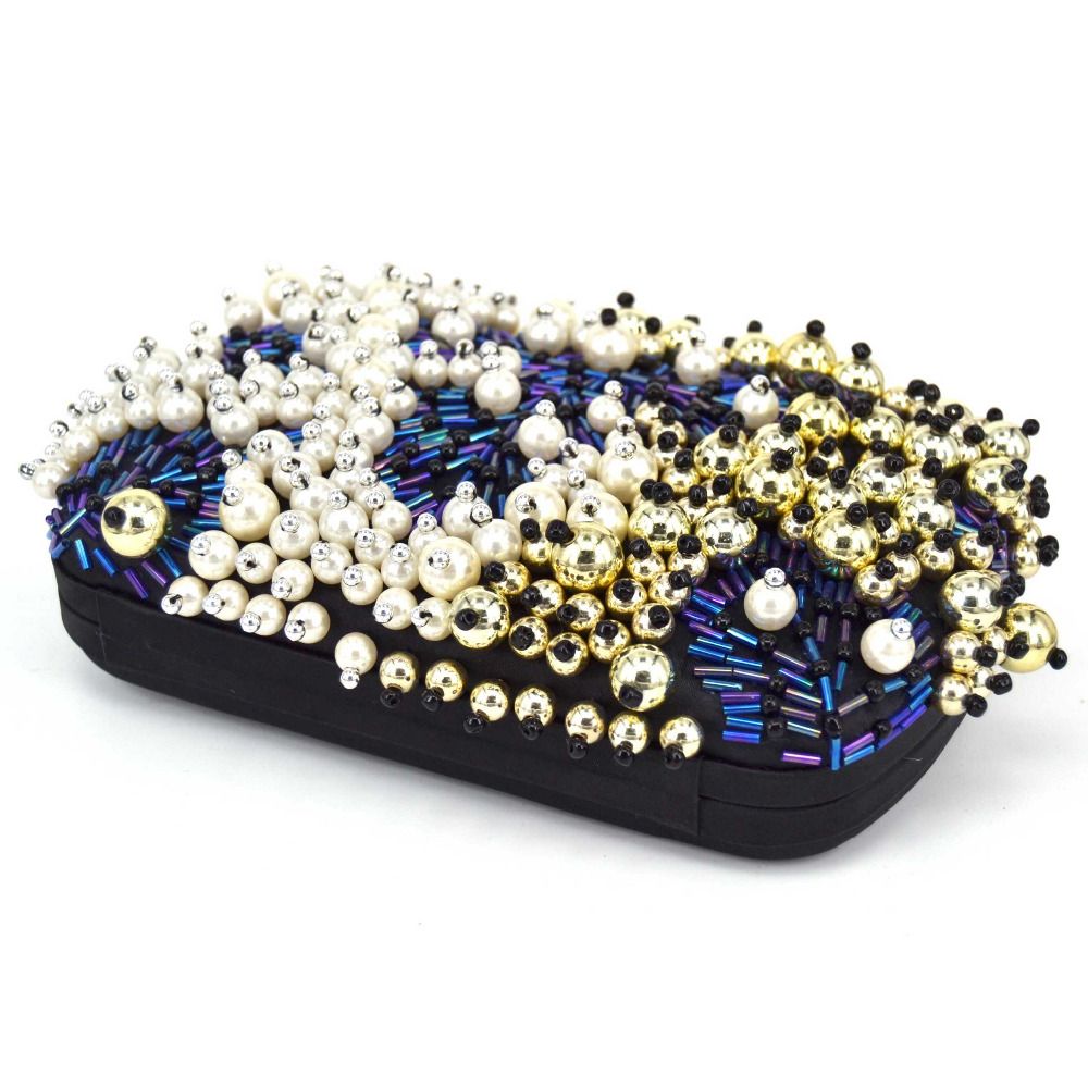 blue beaded clutch bag