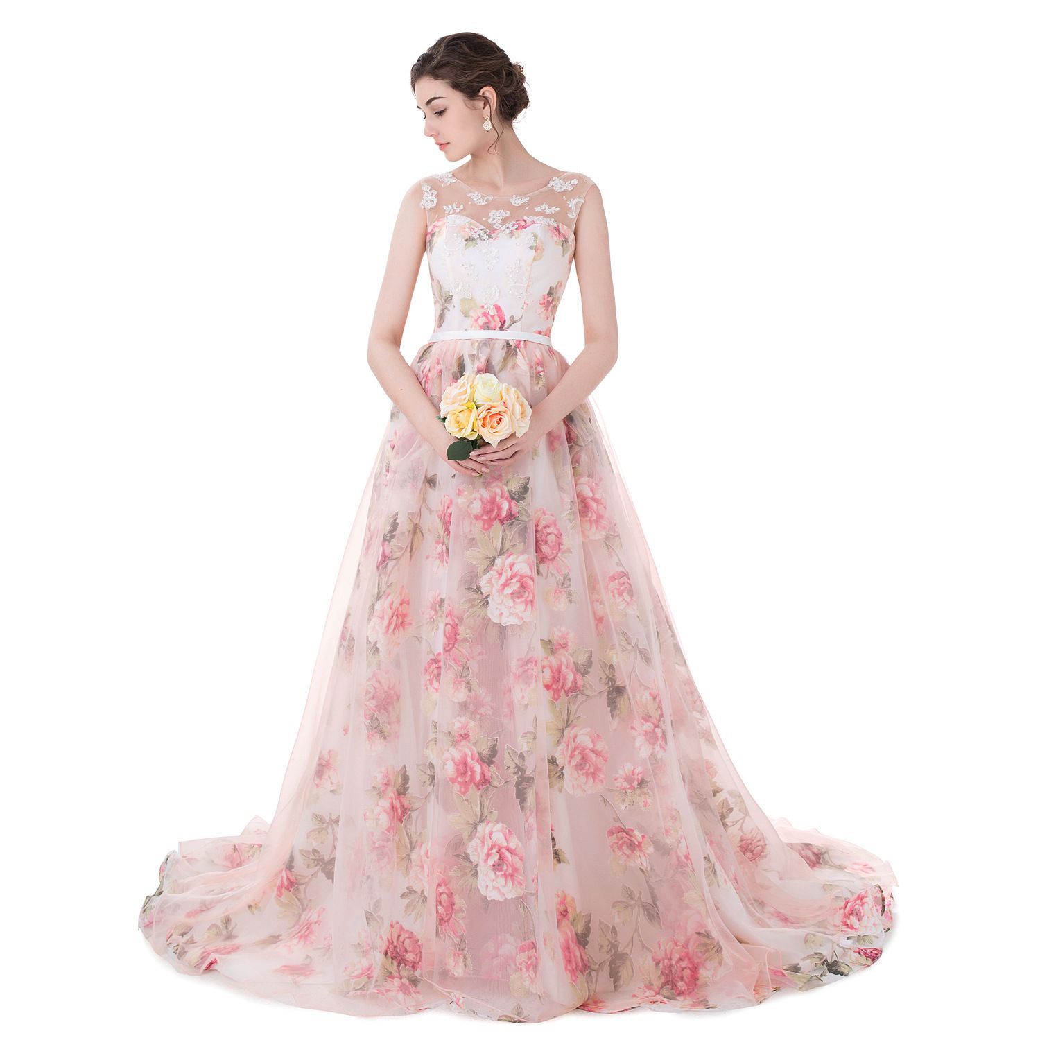 Compra En Existencia Apliques Baratos Vestido De Fiesta 2019 Estampado De Flores  Vestido De Gala De Organza Vestidos De Noche Rosa De Flores Vestidos  Formales De Encaje Barato | Entrega Rápida Y
