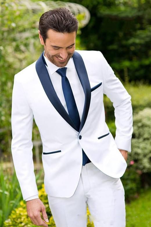2018 a Blanco Novio Esmoquin Azul Mejor traje de padrino Trajes de boda para