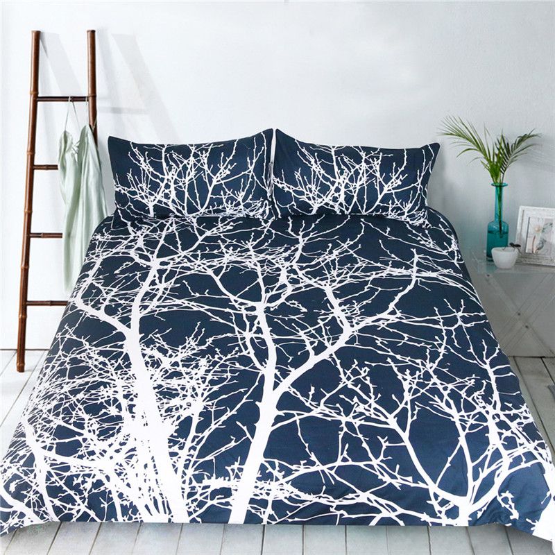Hybedding Life Tree Bed Set 3d Printed Polyester Duvet Cover Blue