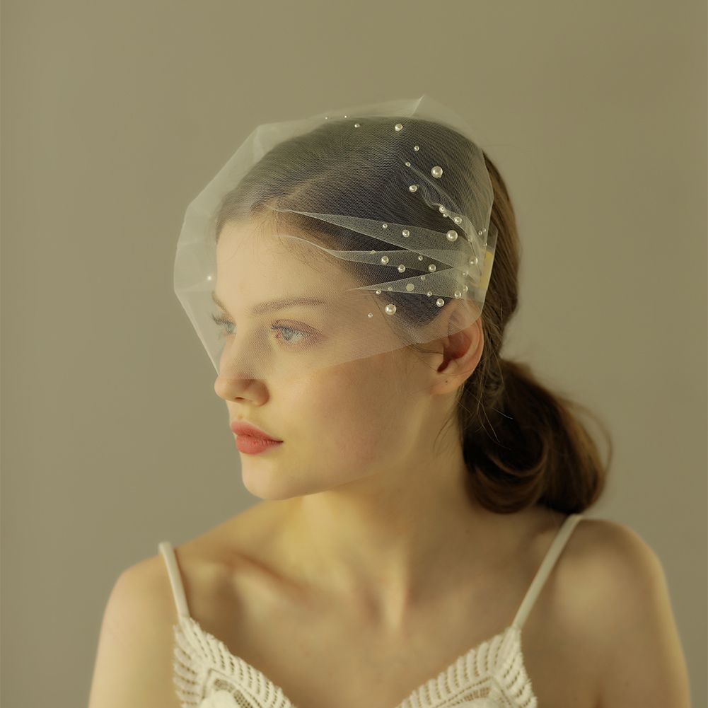 Vintage Wedding Veils With Pearls Face Blusher Wedding Hair Pieces