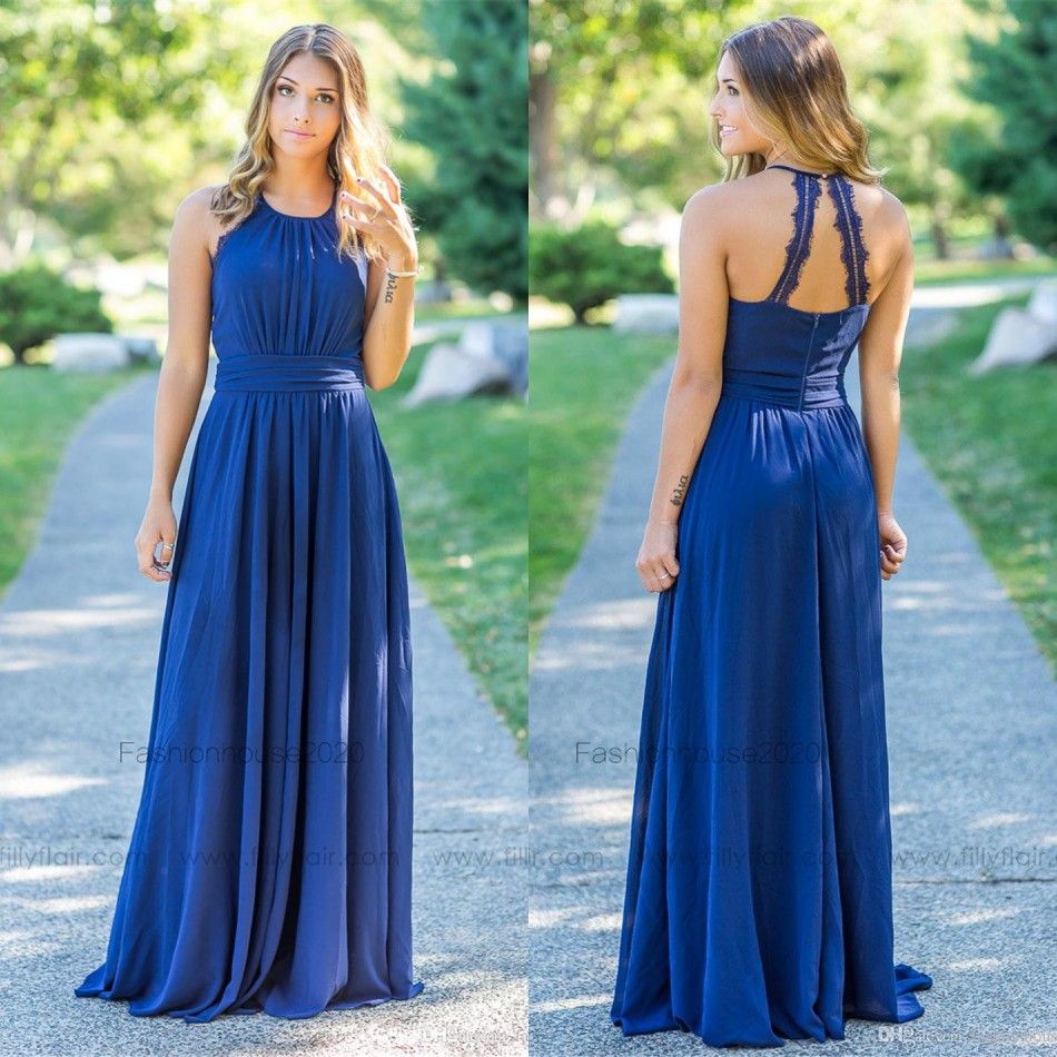 Royal Blue Chiffon Country Plus Size Bridesmaid Dresses 2018 Long Lace ...