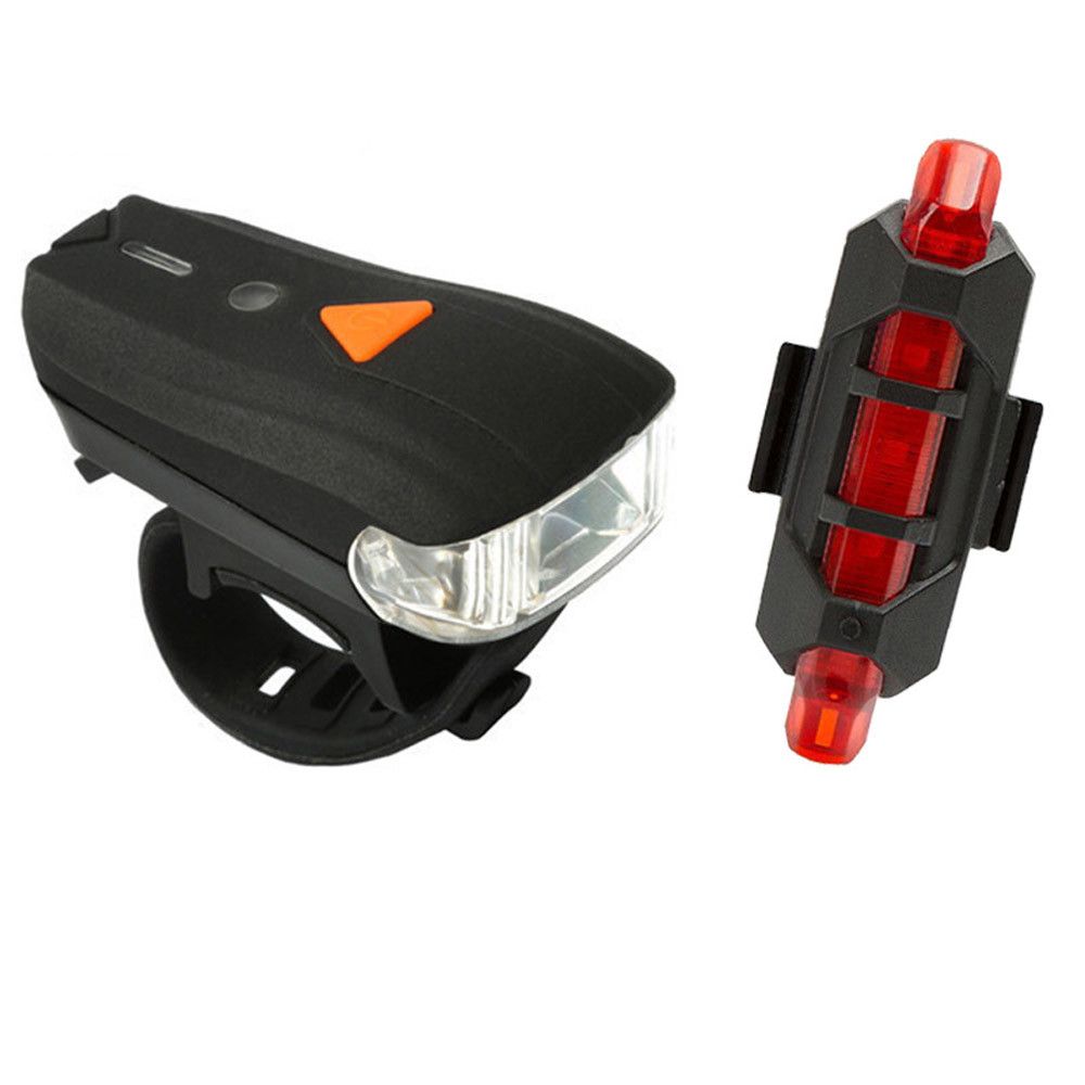 USB Rechargeable Bike Bicycle LED Head Front Light /& Rear Tail Lamp Set ON