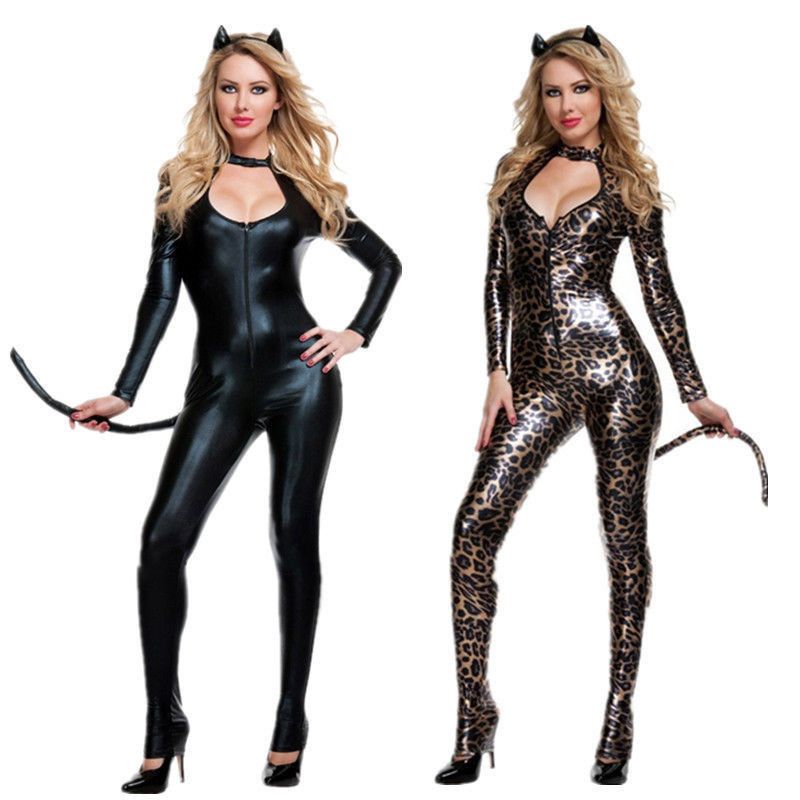 2021 2019 New Sexy Fetish Club Wear Gothic Animal Tail Cat Tail Leopard  Print Black Latex Cosplay Suit Lame Catsuit From Hclhmx, $16.22 | DHgate.Com