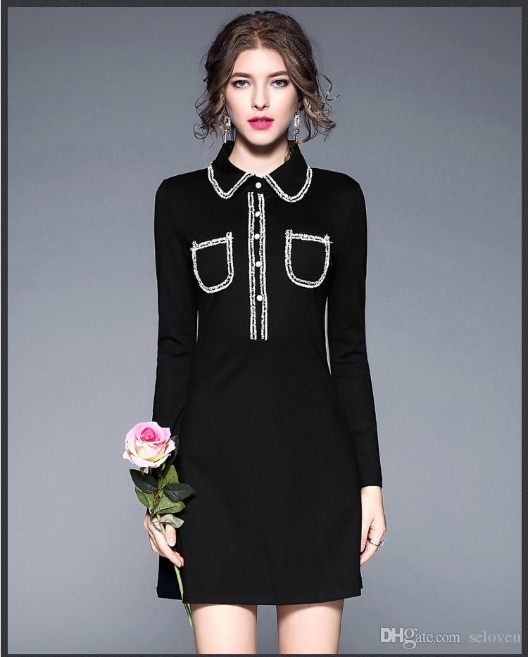 Todopoderoso Esquiar Antibióticos 2018 Otoño Invierno Vestidos elegantes Moda mujer oficina vestido negro  Alta calidad Casual Slim brand brand